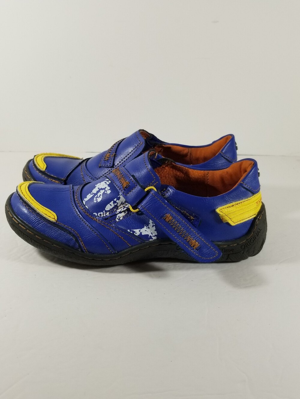 TMA Time EYES Germany Shoes Women's 7.5 EU 38 Blue Yellow Leather Y2K Hook Loop